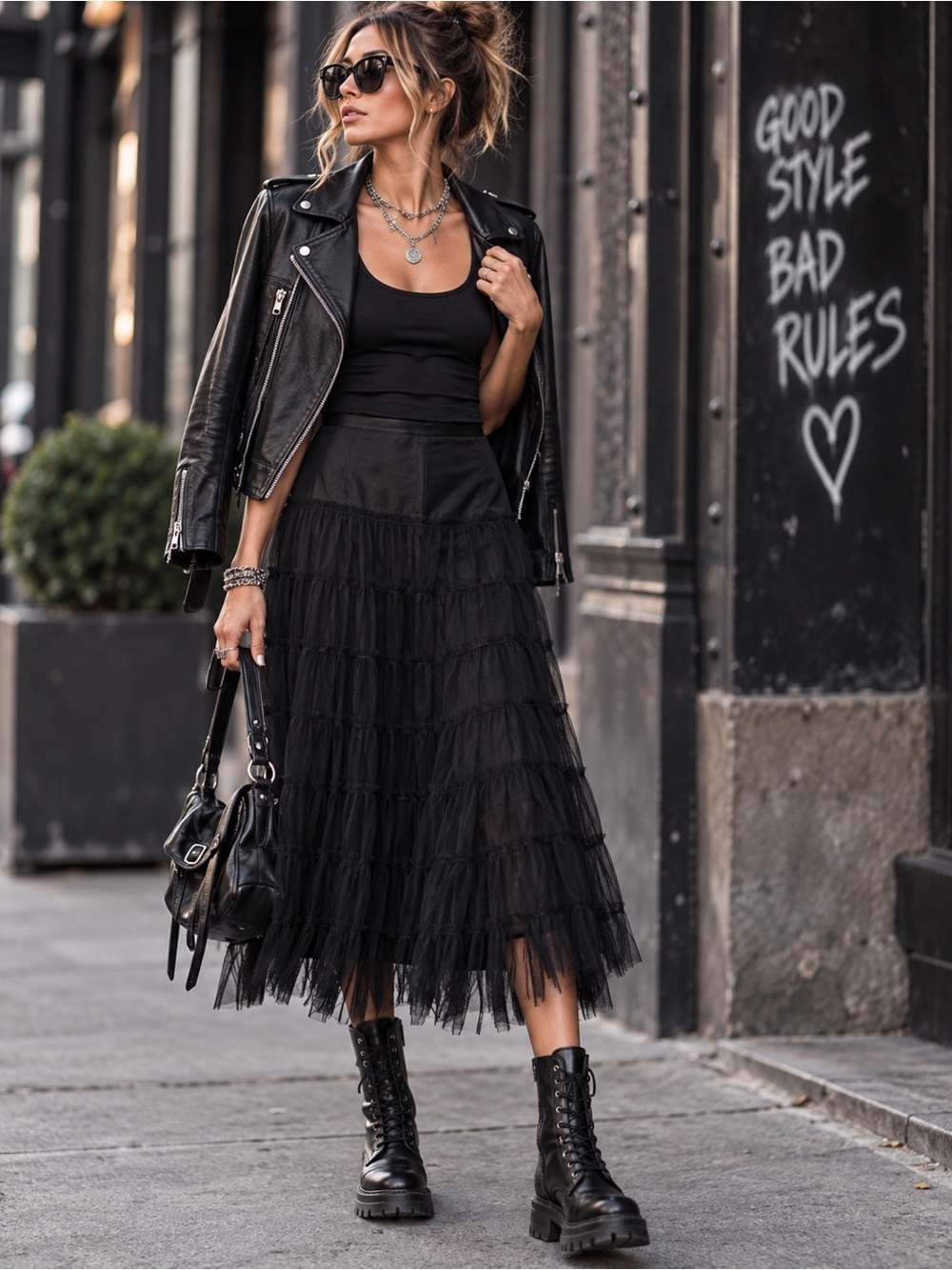 Chaudry Black Tiered Tulle Midi Skirt Ruffle Goth Witchy Avant Garde S